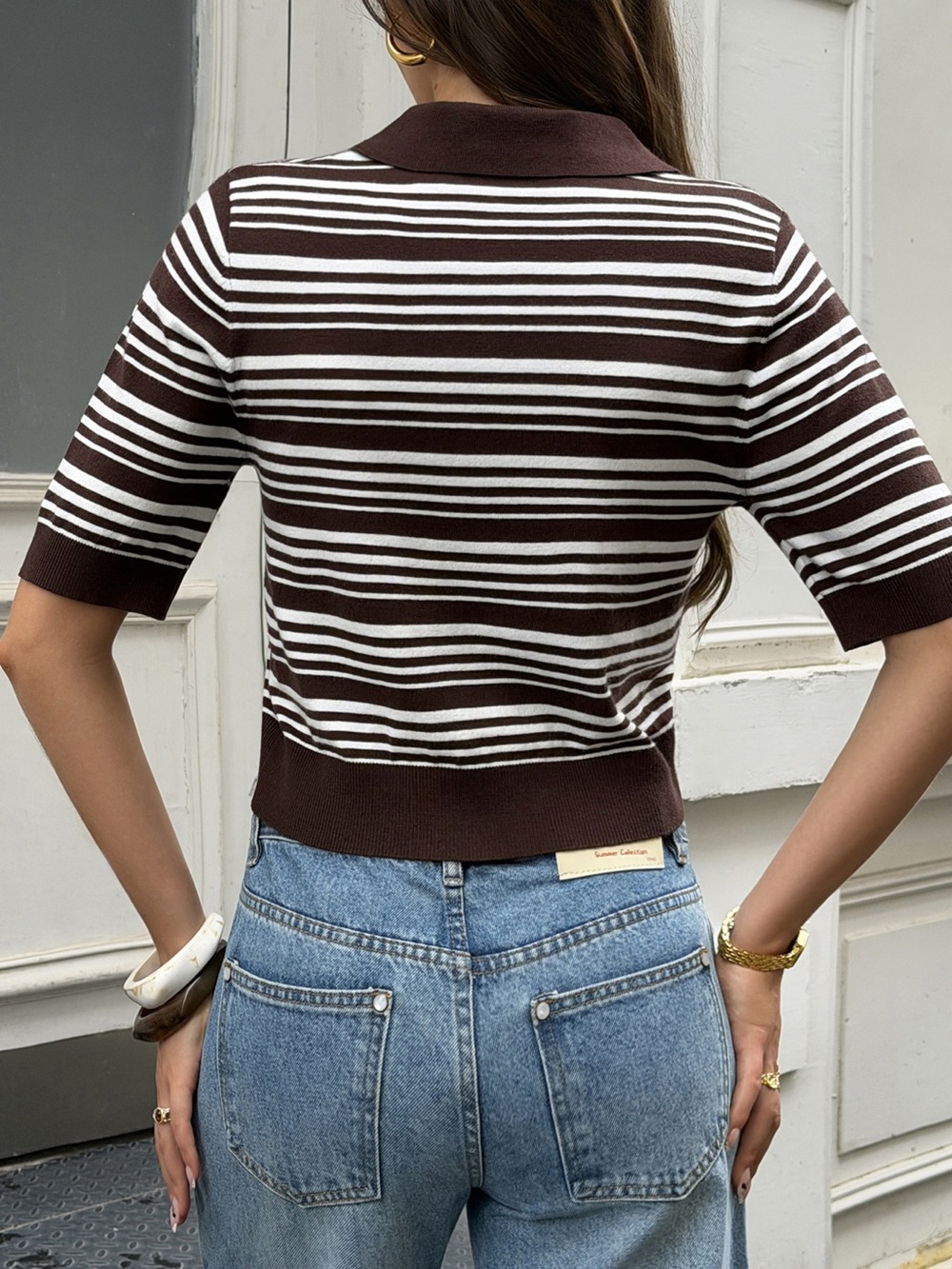 Striped Polo Cropped Knit Top - Picture 6 of 7